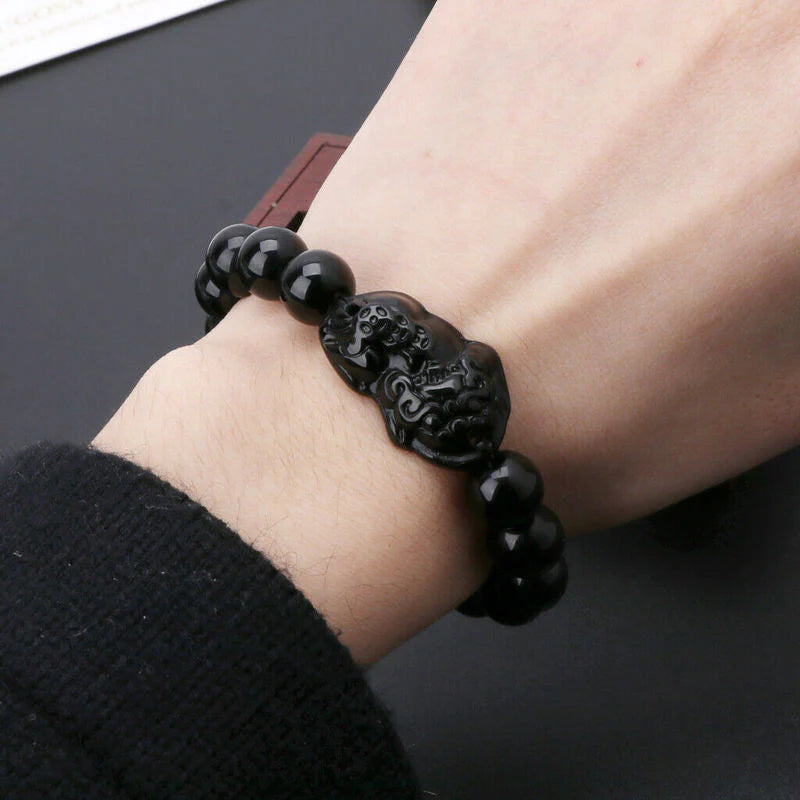 Feng Shui Pixiu Obsidian Stone Beads Bracelet Custom Charm Pi Xiu Bracelet