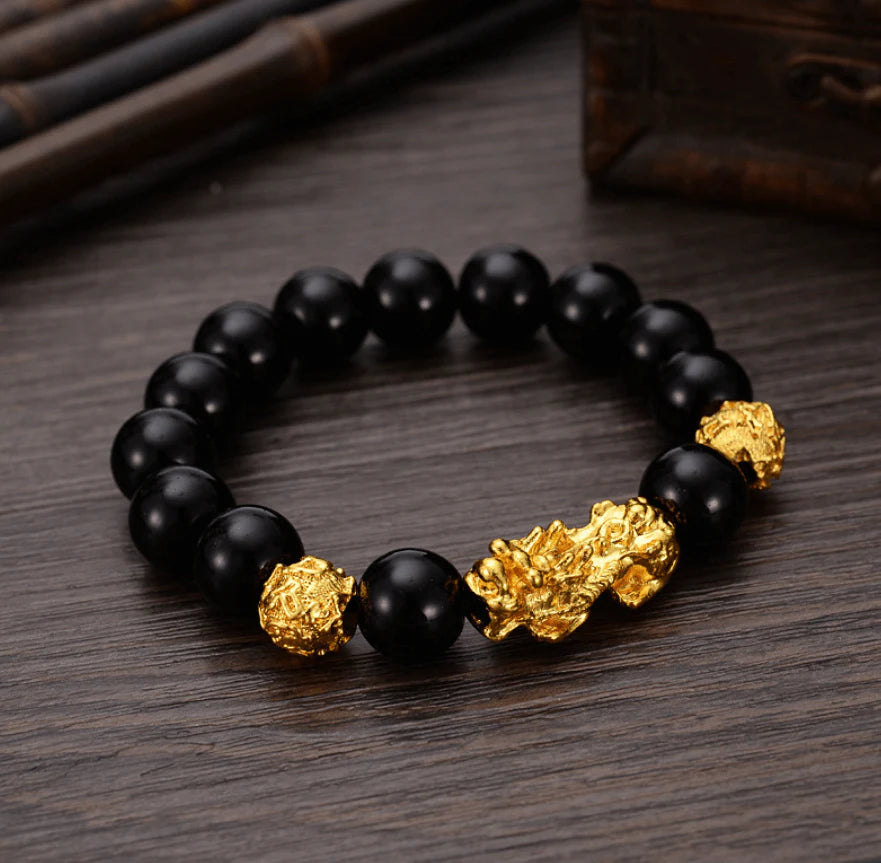 Feng Shui Pixiu Obsidian Stone Beads Bracelet Custom Charm Pi Xiu Bracelet