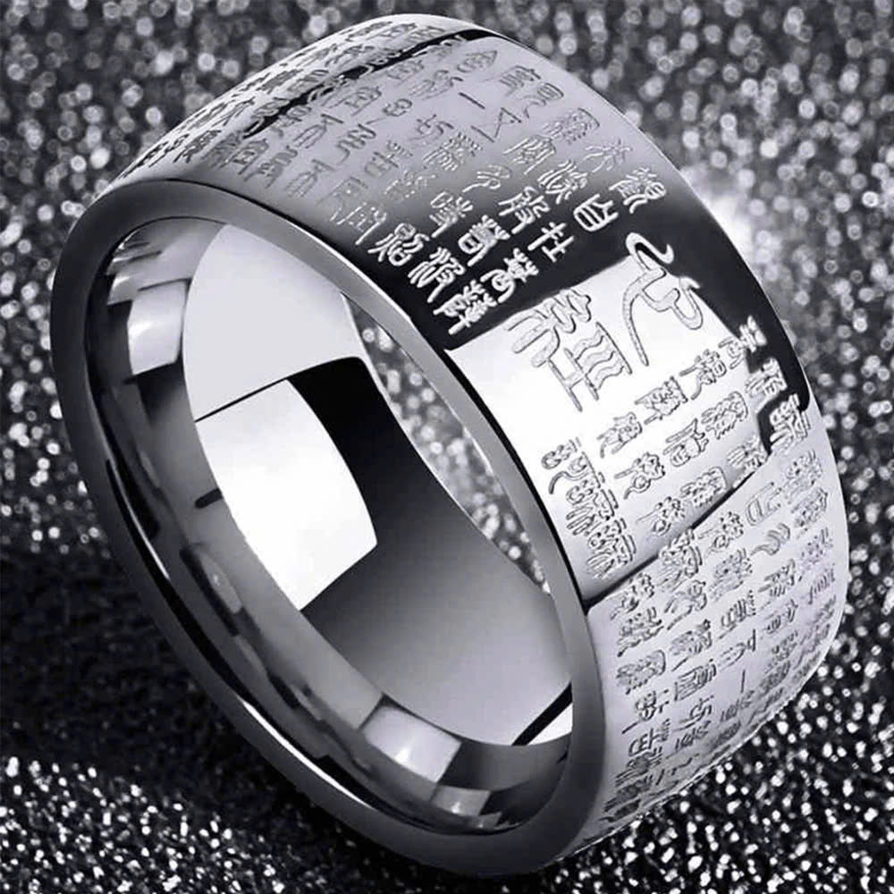 Vintage Buddhism Ancient Sutra Engraved Men Gold Silver Antique Ring