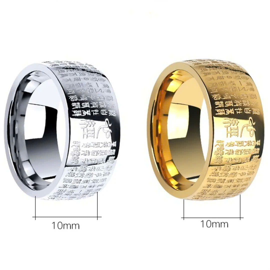 Vintage Buddhism Ancient Sutra Engraved Men Gold Silver Antique Ring