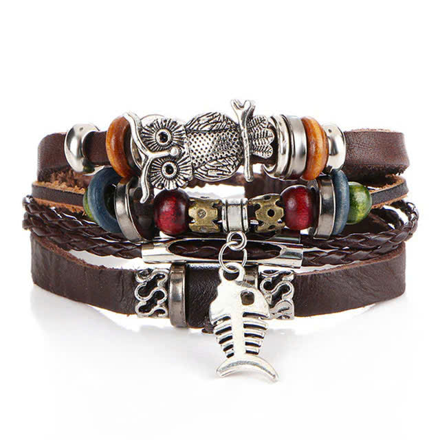 Tibetan Stone Feather Bracelet Leatherette Luck Bead Charms Bracelet
