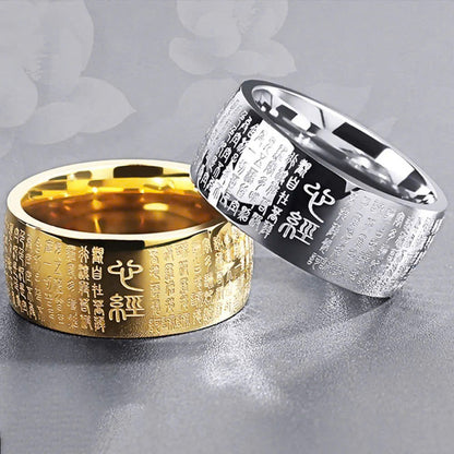 Vintage Buddhism Ancient Sutra Engraved Men Gold Silver Antique Ring