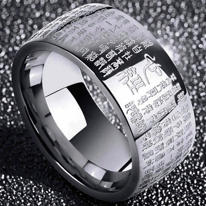 Vintage Buddhism Ancient Sutra Engraved Men Gold Silver Antique Ring